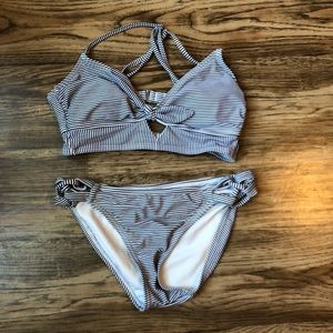 Xhilaration blue and white striped bikini set